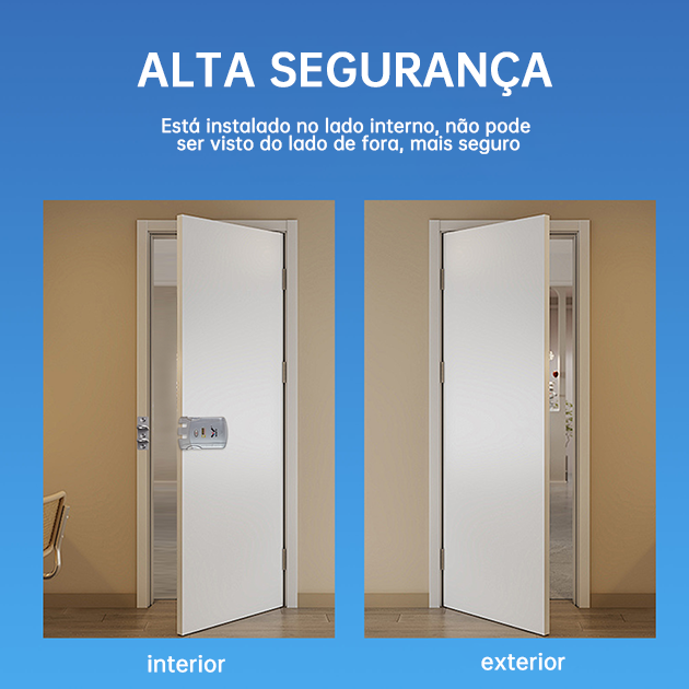 Diagrama comparativo de instalação interior e exterior de fechadura de alta segurança