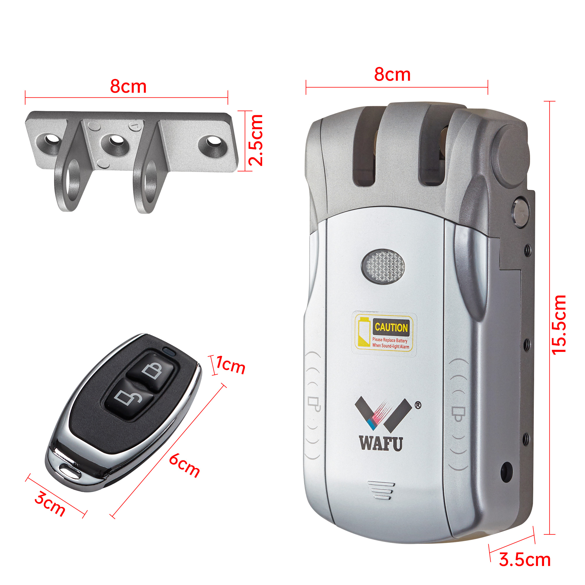 Desenho técnico das dimensões da fechadura WAFU