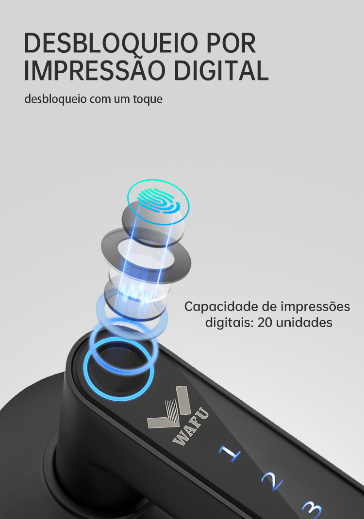 Close-up do desbloqueio por impressão digital da WF-016