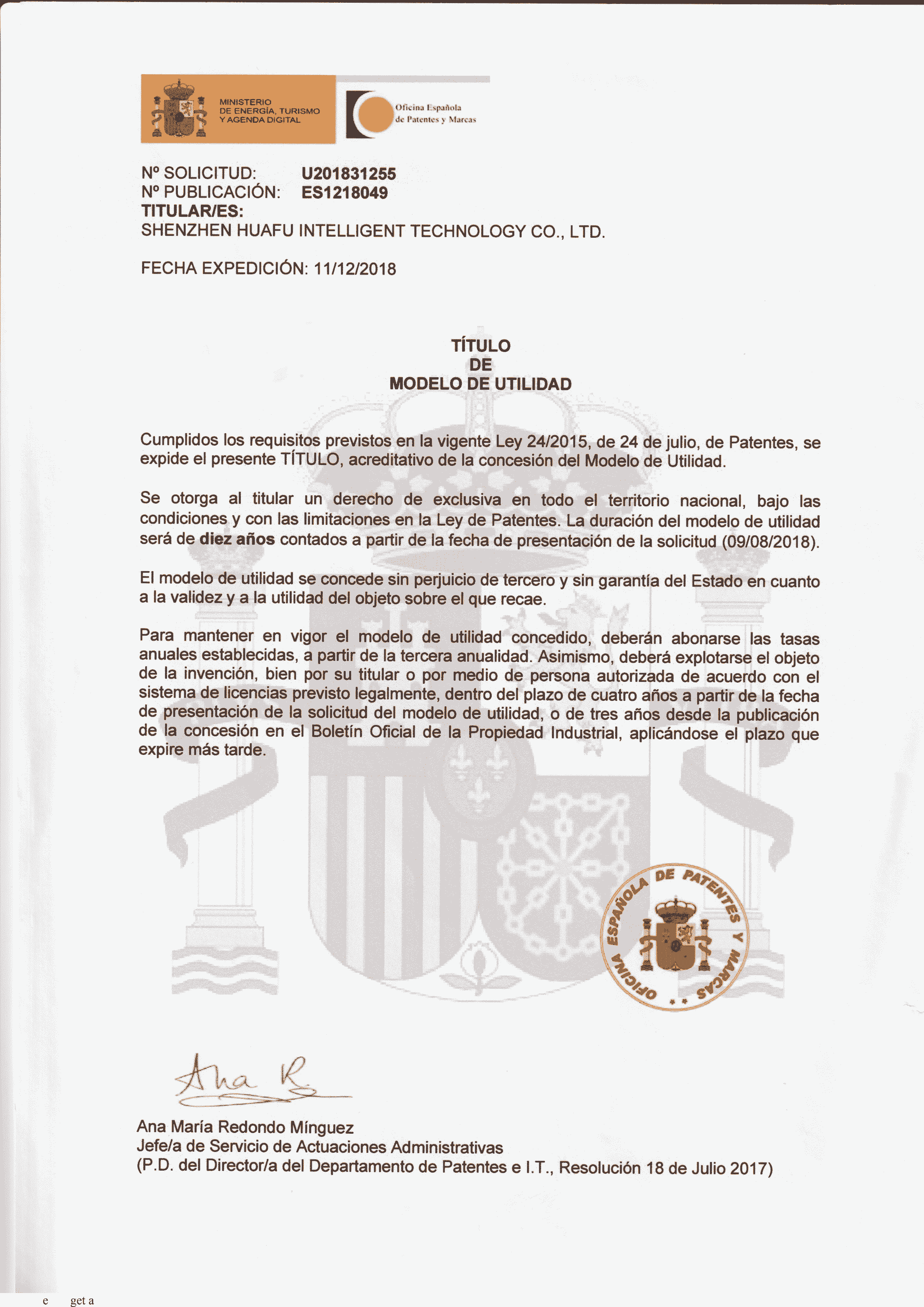 Certificado de Patente Internacional