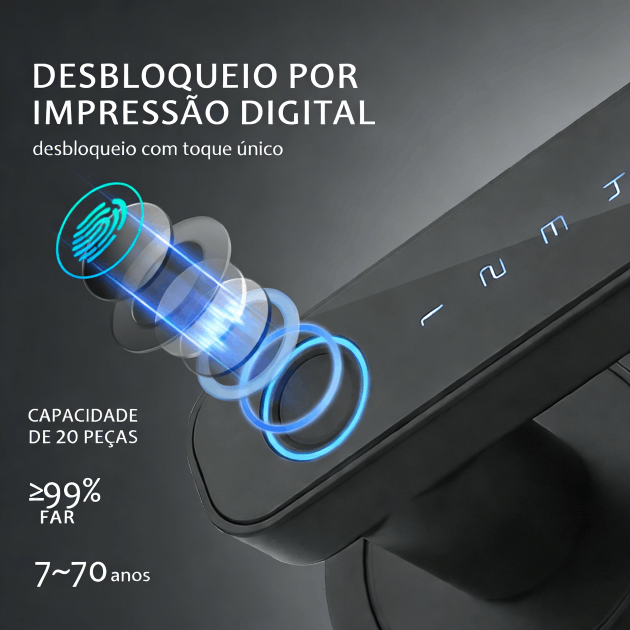 WF-F4 desbloqueio por impressão digital com capacidade para 20 impressões, adequado para utilizadores de 7 a 70 anos