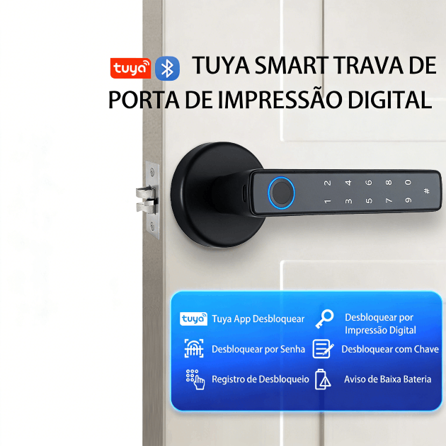 WF-F8 fechadura Tuya com impressão digital e cinco funcionalidades principais