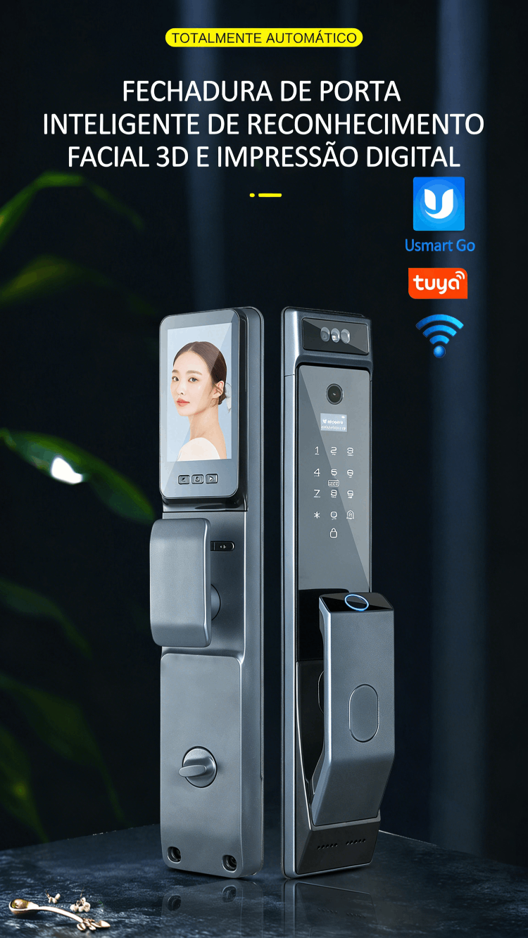 WF-MY4 fechadura totalmente automática com reconhecimento facial 3D e impressão digital