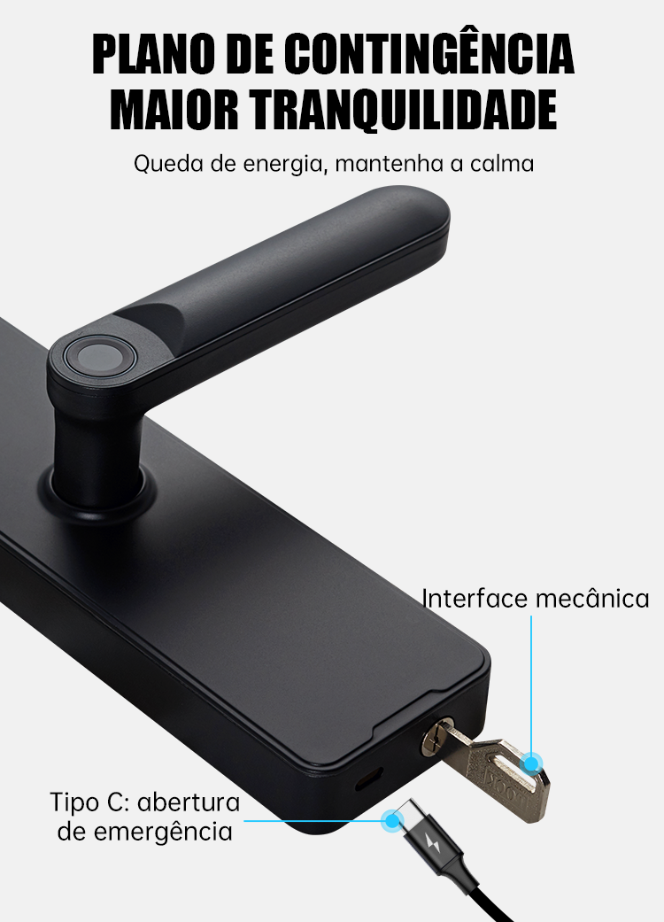 WF-X8 chave mecânica + alimentação de emergência Type‑C