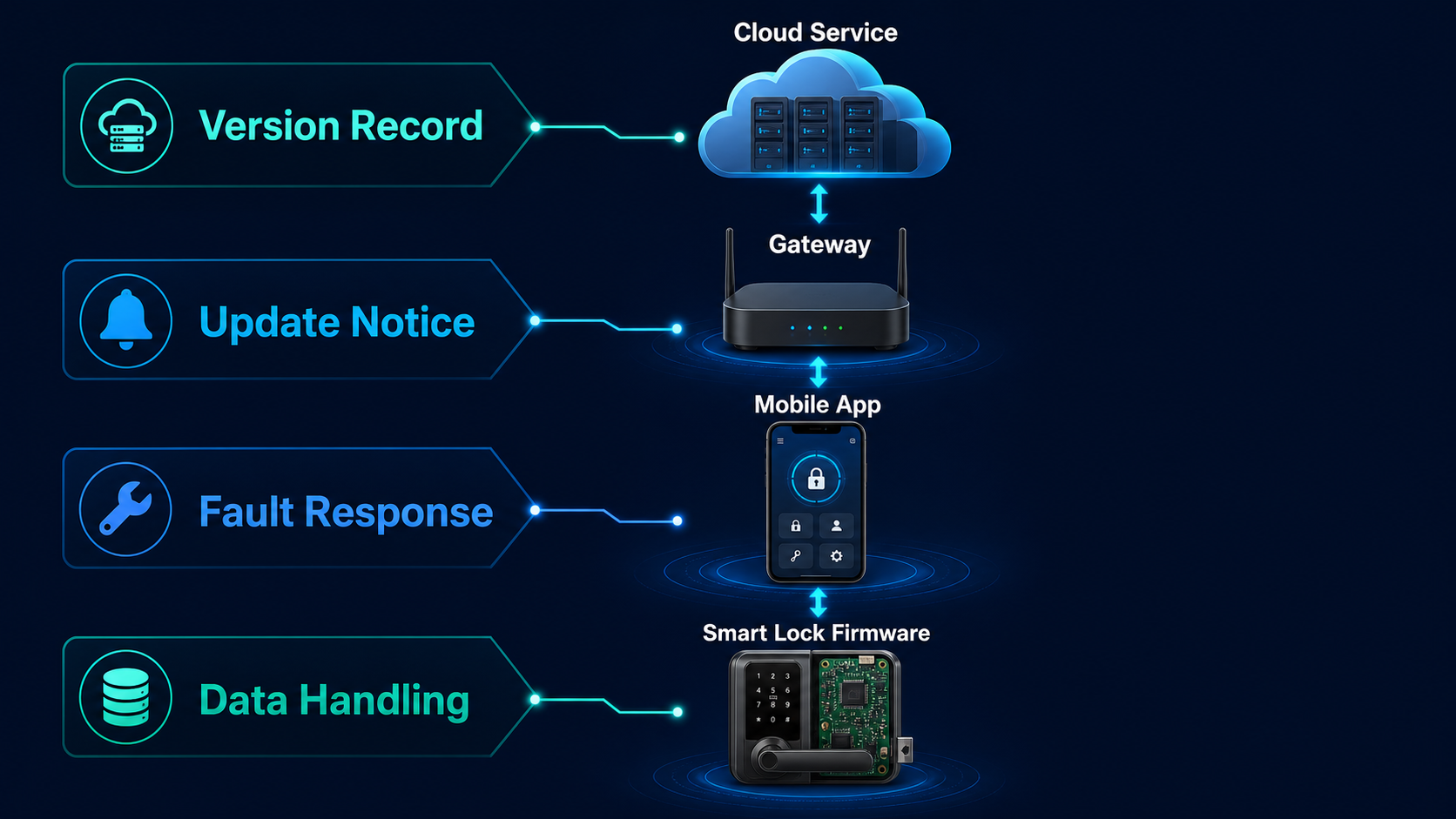 Relação entre firmware de fechadura, aplicação, gateway e serviço cloud